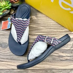 Aetrex Women’s Navy Multicolor Woven Thong Sandals